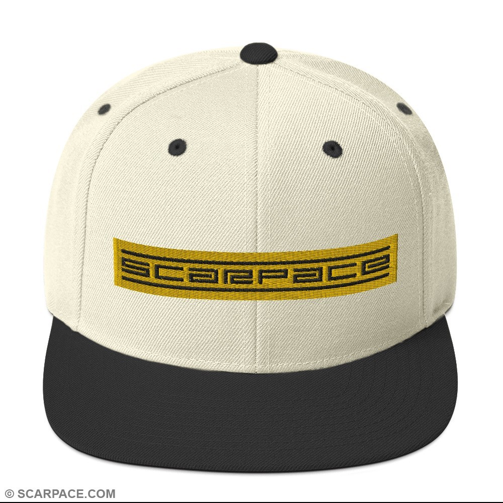Snapback Hat, Embroidered Gold Text Logo (Scarpace Essential)